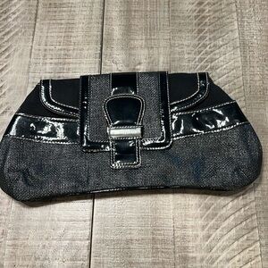 White House Black Market Clutch purse Leather Straw Magnetic Pockets Tags
